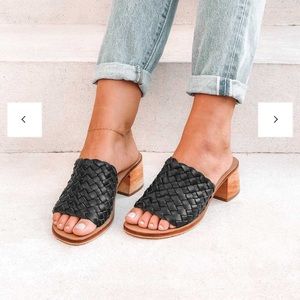 Liberte Leather Black leather woven mule
